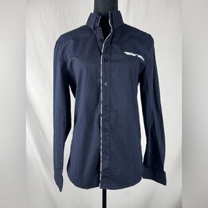 Tomsware Navy Dress Shirt with Plaid Collar